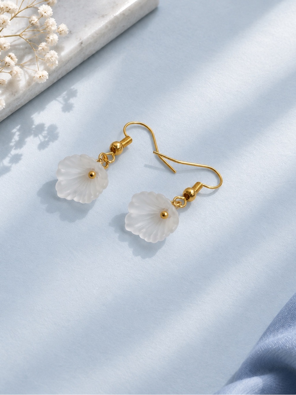 Gold & White Calla Lily Drop Earrings - Elegant Women's Jewelry